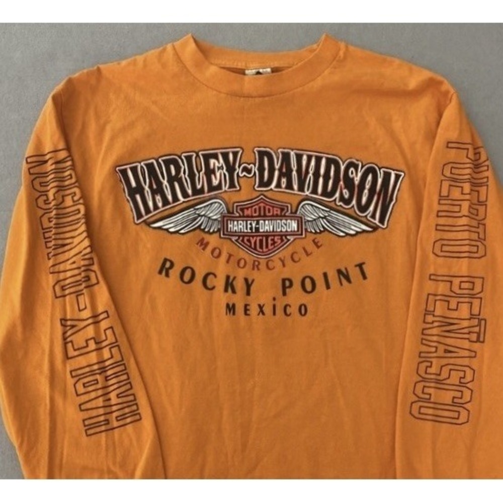 Harley Davidson Rocky Point Mexico Tee Shirt Men's Medium Long Sleeve Orange